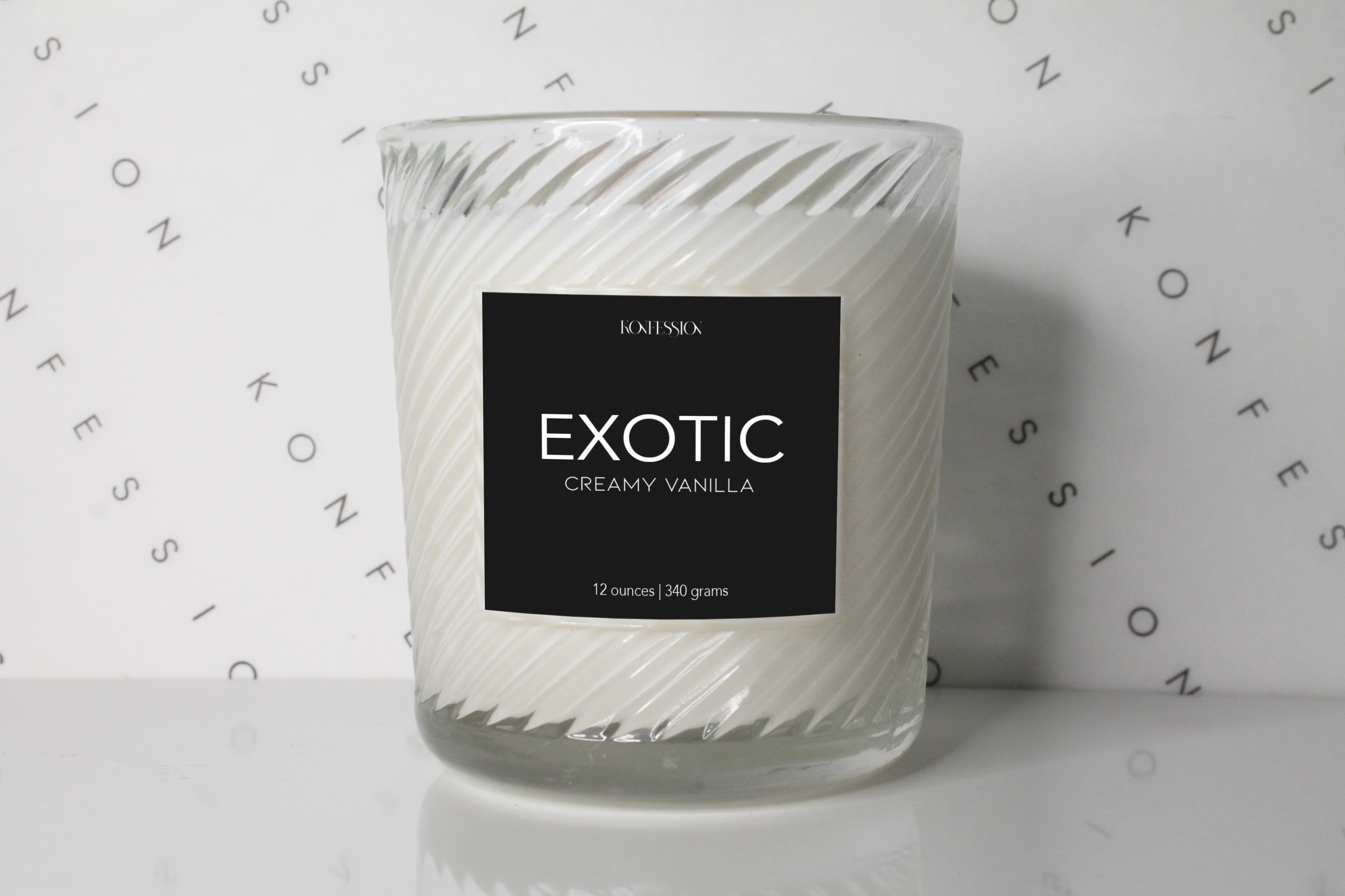 Konfession candle named Exotic in the scent of creamy vanilla.