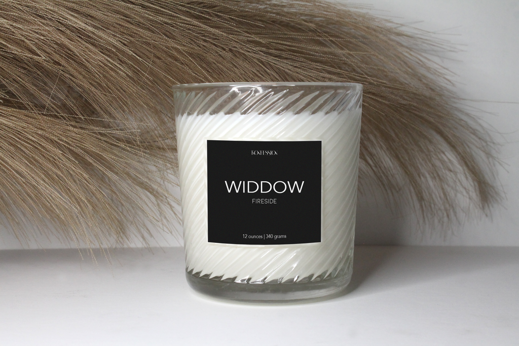 Widdow soy candle in the scent of fireside.